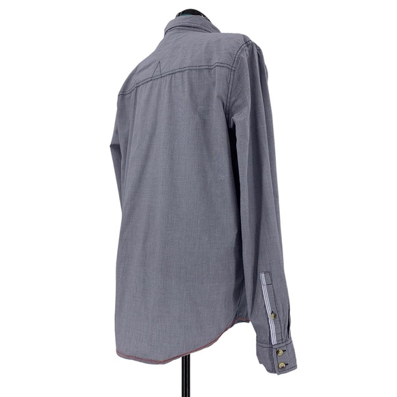 Triple Five Soul Blue and White Mini Houndstooth Print Button Down, Large - Picture 7 of 16